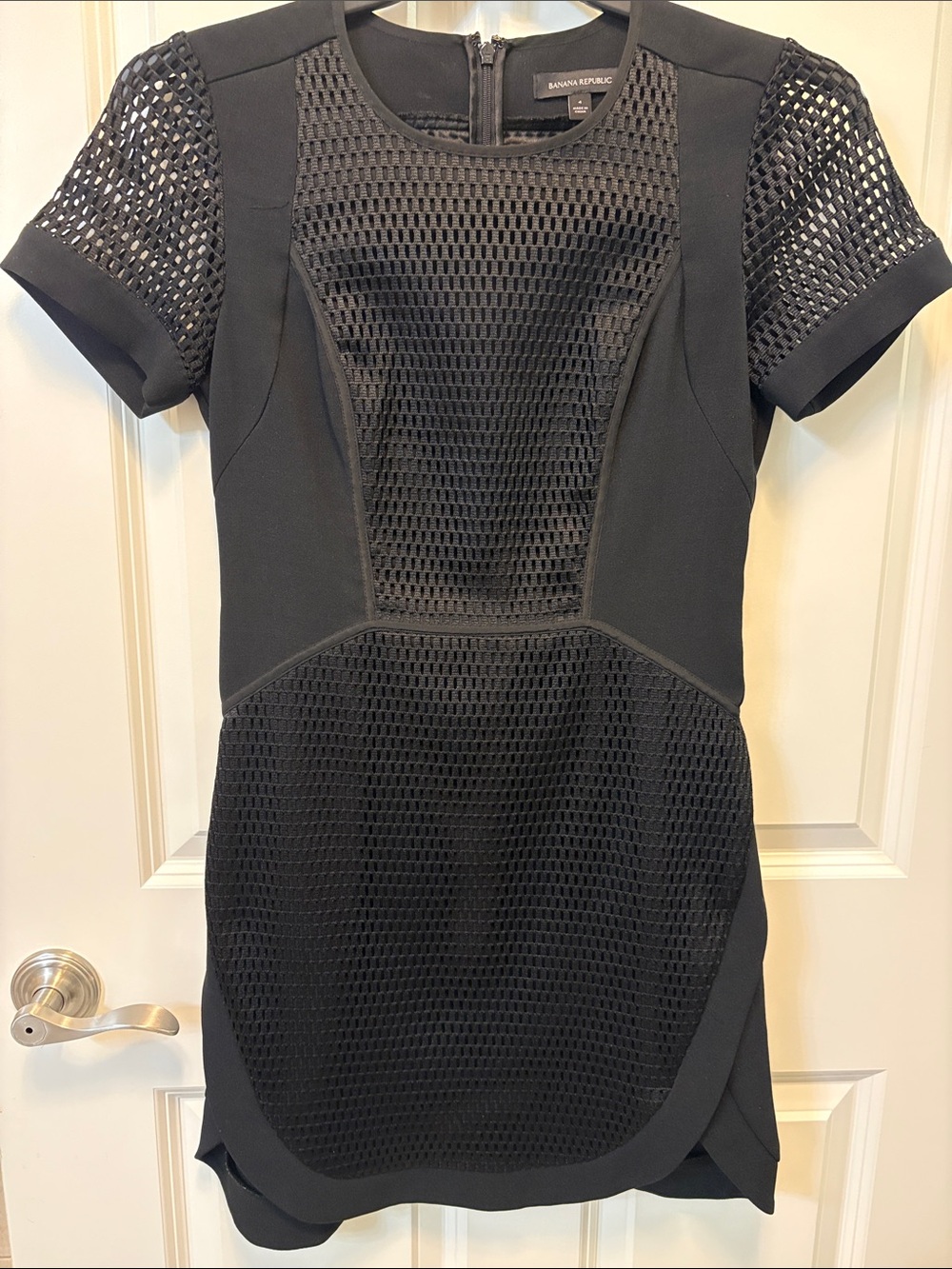 Banana Republic Black Short Sleeve Mesh Inset Dress